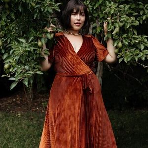 Baltic Born Copper Andi Ribbed Velvet Wrap Dress